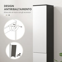 Mobile a Colonna da Bagno Salvaspazio con 2 Armadietti e Cassetto 30x28x180 cm Nero e Bianco