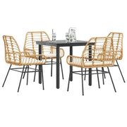 Set da Pranzo da Giardino 5pz con Cuscini Polyrattan Vetro