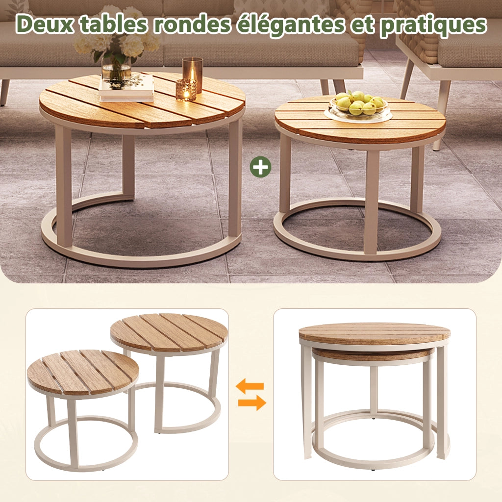 Salotto da Giardino con 2 Divani; Poltrona e 2 Tavolini; Cuscini Inclusi; Ferro; Beige