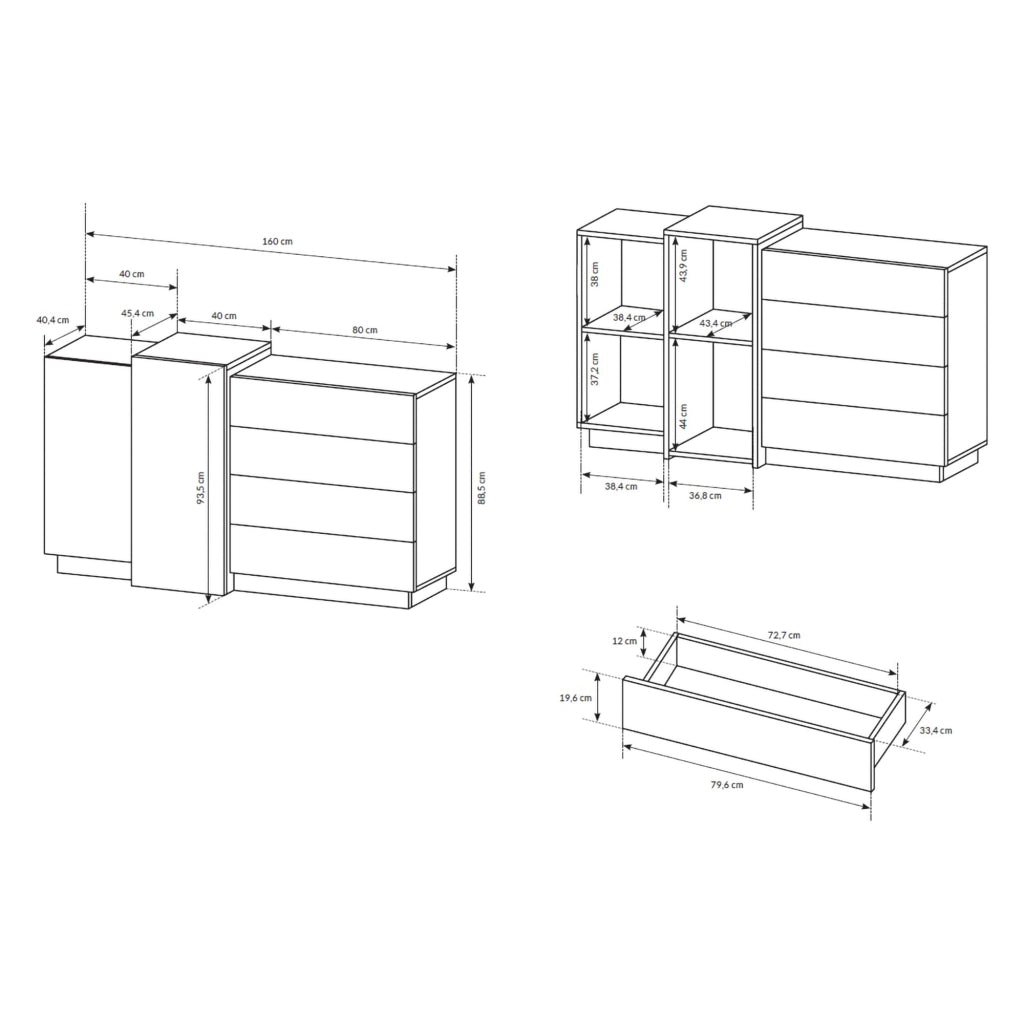 Madia Hadarari, Credenza 4 Cassetti, 160x45x94h cm Bianco