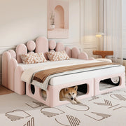Divano Letto con Cuccia per Animali 2 in 1 ¨C Xylo ¨C Velluto Rosa, Rete a Doghe, 180x200