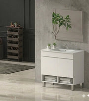 Mobile Bagno NEBARI com gambe Già Montato 2 portas, lavabo e specchio Bianco lucido 50x40 cm