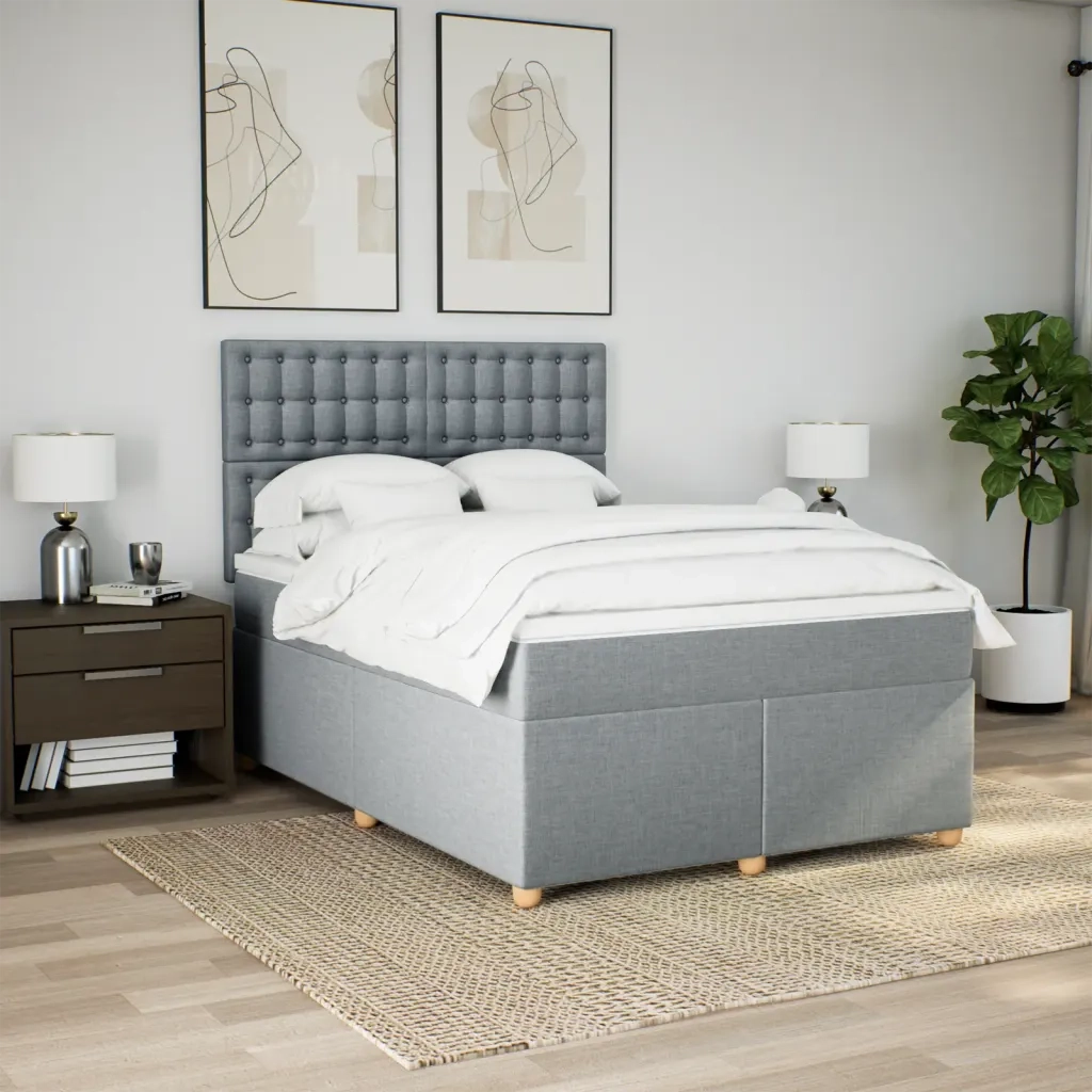 Giroletto a Molle con Materasso Grigio Chiaro 140x200cm Tessuto