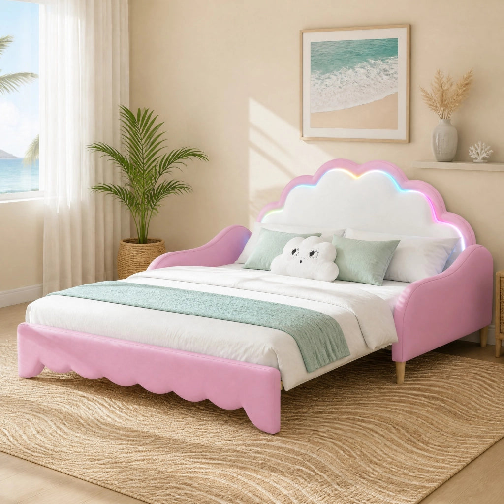 Letto divano 140x200 cm rosa in PU con LED multicolore