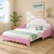 Letto divano 140x200 cm rosa in PU con LED multicolore