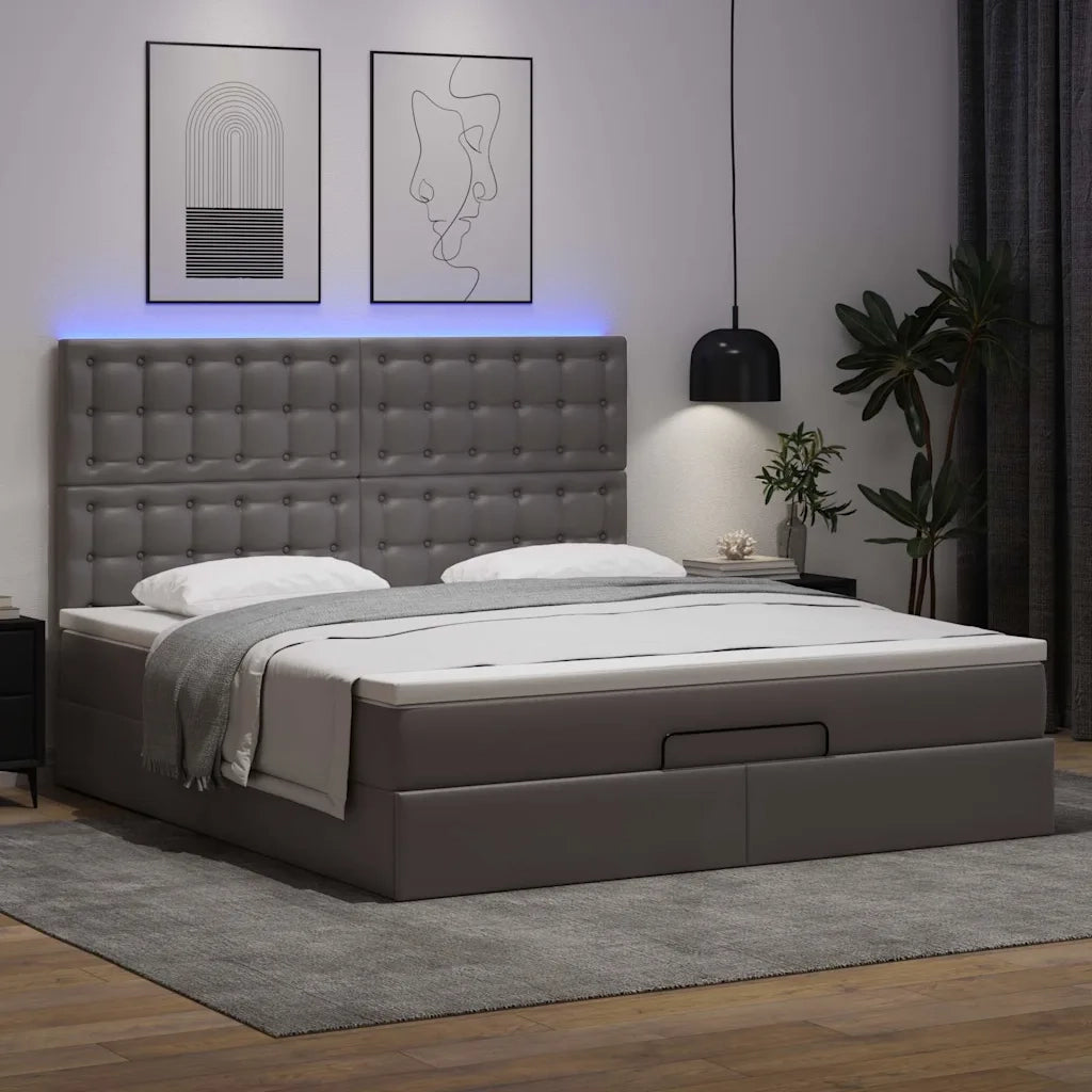 Struttura Letto Pouf con Materasso Grigio 180x200 cm Similpelle 3313868