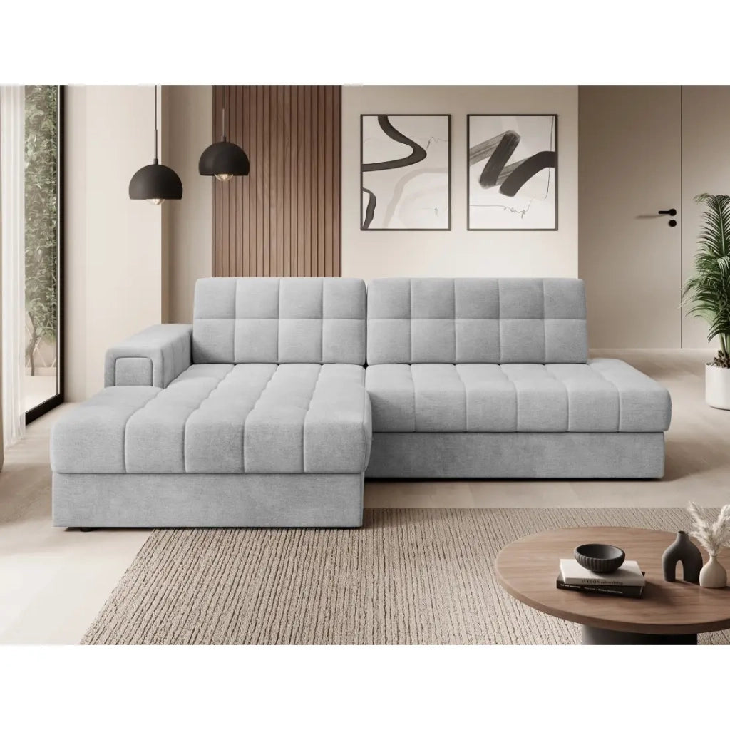 Divano angolare convertibile CUBITO grigio 240 cm con contenitore angolo sinistro