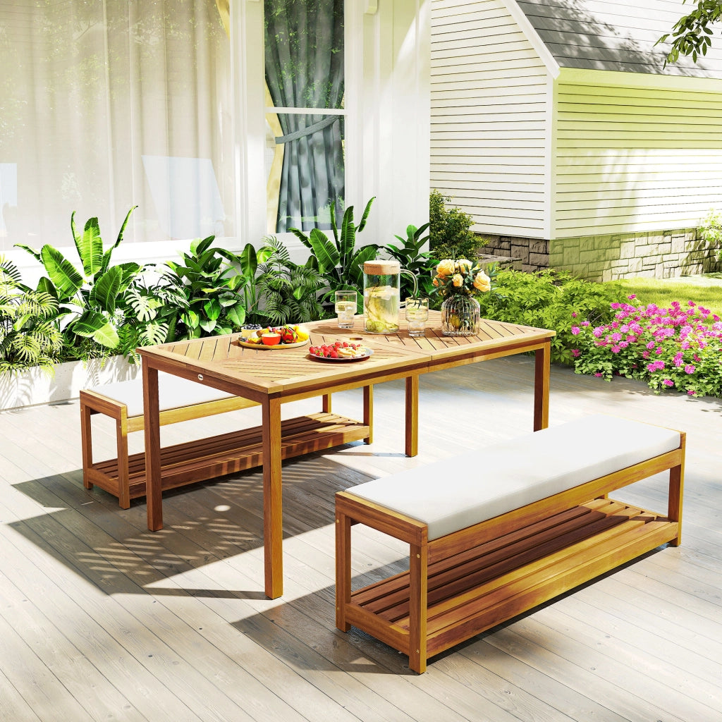 Set Giardino ¨C zephmum ¨C Teak, Tavolo e 2 Panche, 150x85x75 cm