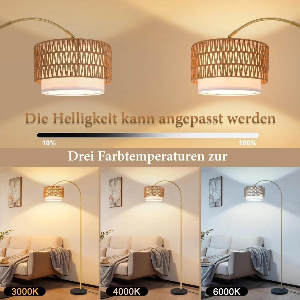 ZMH Lampada da terra curva vintage oro E27 dimmerabile telecomando interruttore pedale rotazione 350°