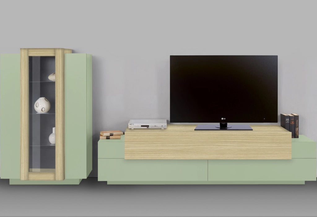 Mobile Soggiorno Lazzate, Parete Attrezzata Modulabile Made in Italy, 280x45x120.5h cm Verde