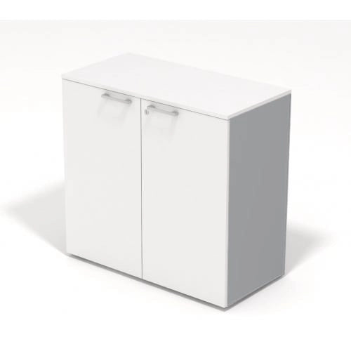 Contenitore basso da ufficio con ante battenti in melaminico in vari colori e struttura grigia cm. 90x43x87h