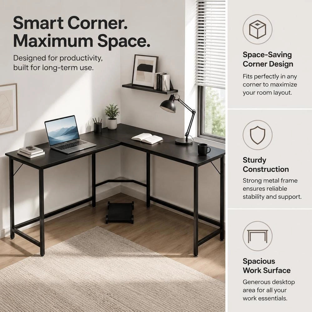 L Shaped Desk Corner Computer Desk PC Laptop Gaming Table Workstation-Black