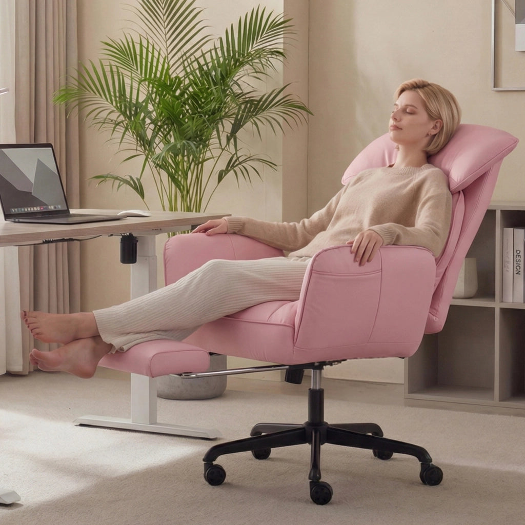 Sedia da ufficio ergonomica - Con corrimano e poggiapiedi - Con braccioli regolabili - Schienale regolabile - Rosa