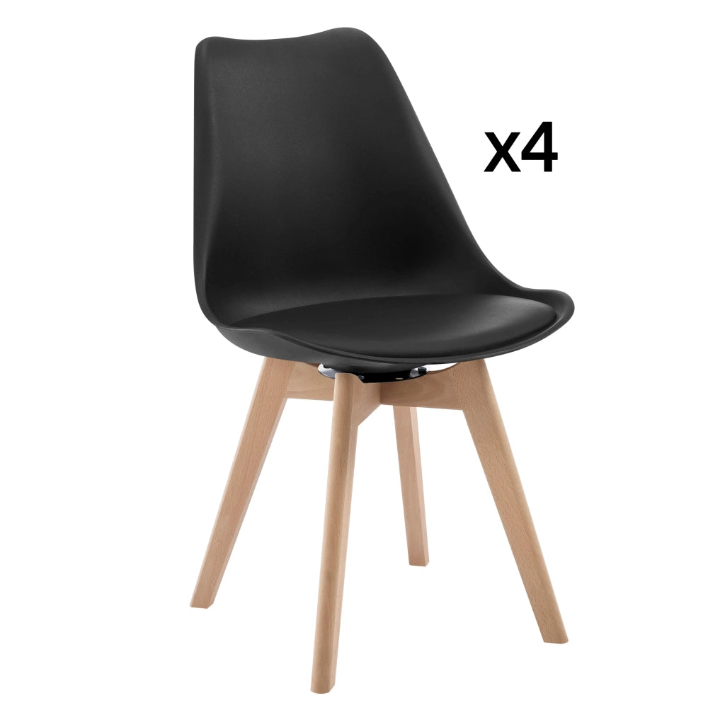 SEDIA Girevole 360° 83 cm in Similpelle Nera e Legno Massello Set da 4 pezzi