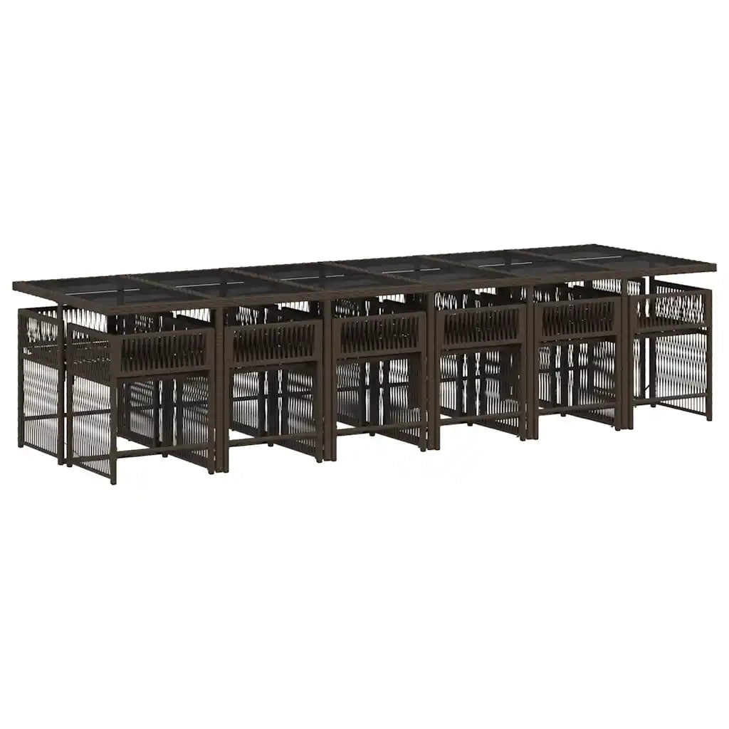Set da Pranzo da Giardino 13pz con Cuscini Marrone Polyrattan