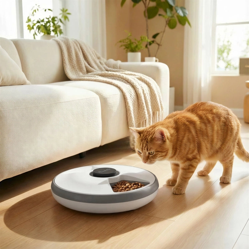 Distributore automatico di cibo per animali domestici, distributore automatico wireless con timer per un massimo di 6 pasti, display a LED, elemento