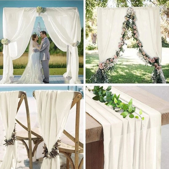 Rocchetto chiffon trasparente beige e bianco - 73 x 304 cm - decorazione per matrimonio romantico - tenda per compleanni - tovaglia per Natale - decorazione per alberi e porte