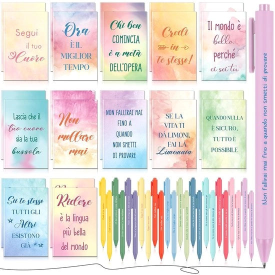 Set di 24 piccoli quaderni di appunti - Pennarelli ispiratori con disegno aquarello - Materiali di alta qualità - Dimensioni 12,4 x 8 cm - Quaderno di appunti