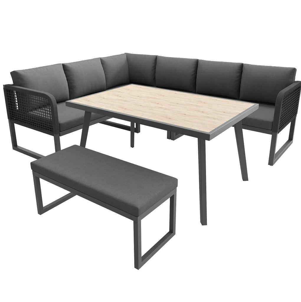 Set divano da giardino; cuscini extra spessi e modularità; PE rattan; grigio