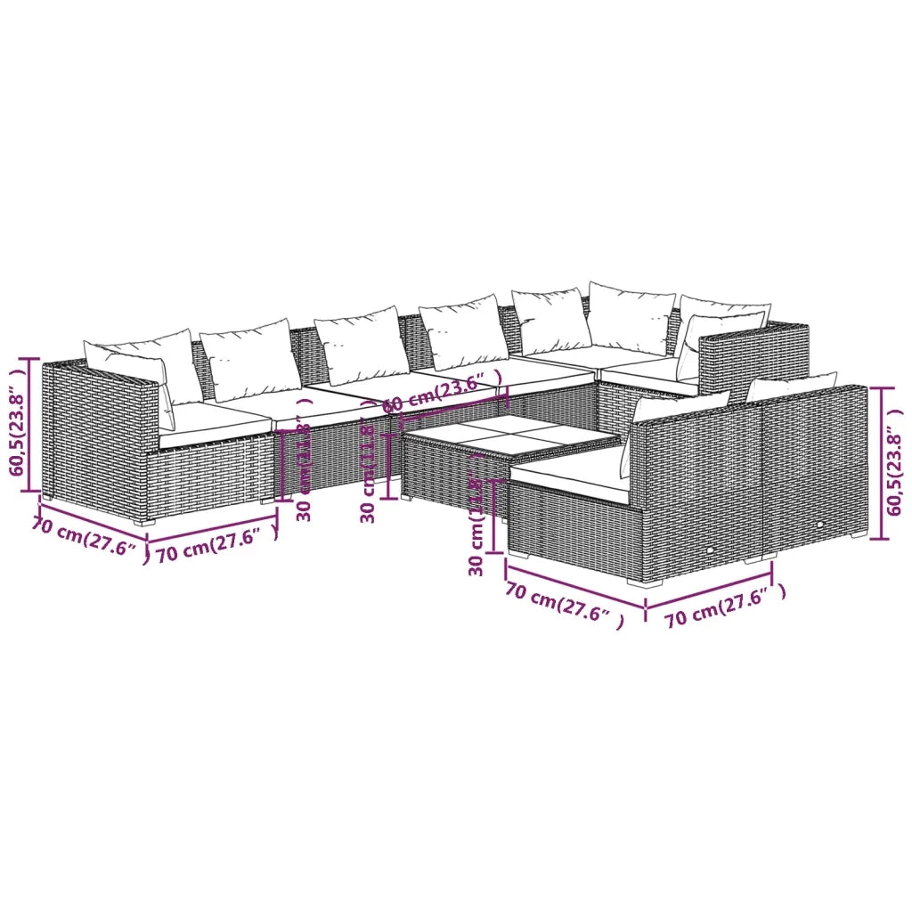 Set Divani da Giardino 9 pz con Cuscini in Polyrattan Nero cod mxl 34582