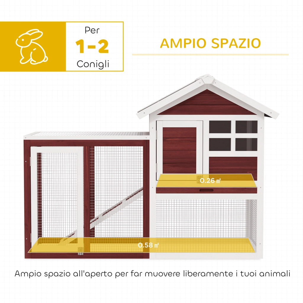 Conigliera da Esterno con Casetta e Spazio Recintato 122x62,6x92 cm in Legno Marrone e Bianco