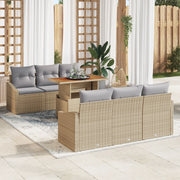 Set da Pranzo da Giardino 7 Pezzi con Cuscini Beige Rattan Poliestere Acacia