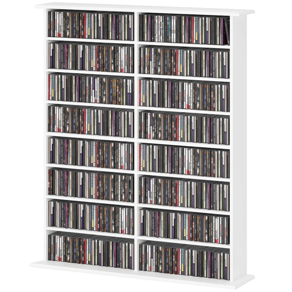 Libreria per CD e DVD con 16 scomparti e 12 ripiani regolabili ¨C zephmum ¨C bianco