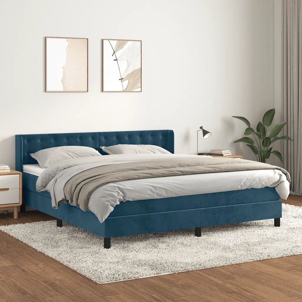 Giroletto a Molle con Materasso Blu Scuro 180x200 cm in Velluto 3131217