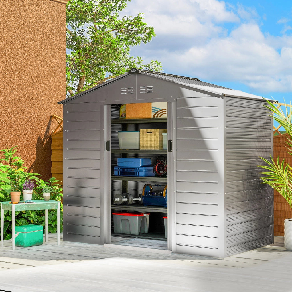Casetta da giardino 213x131x192 cm ¨C Xylo ¨C Porta scorrevole con serratura, grigio