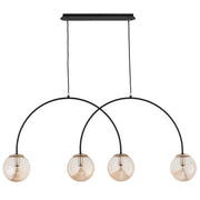 Lampada sospesa BENDO nera 4 luci E14 sfere ambra