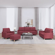 Set di Divani 4 pz con Cuscini Rosso Vino in Tessuto