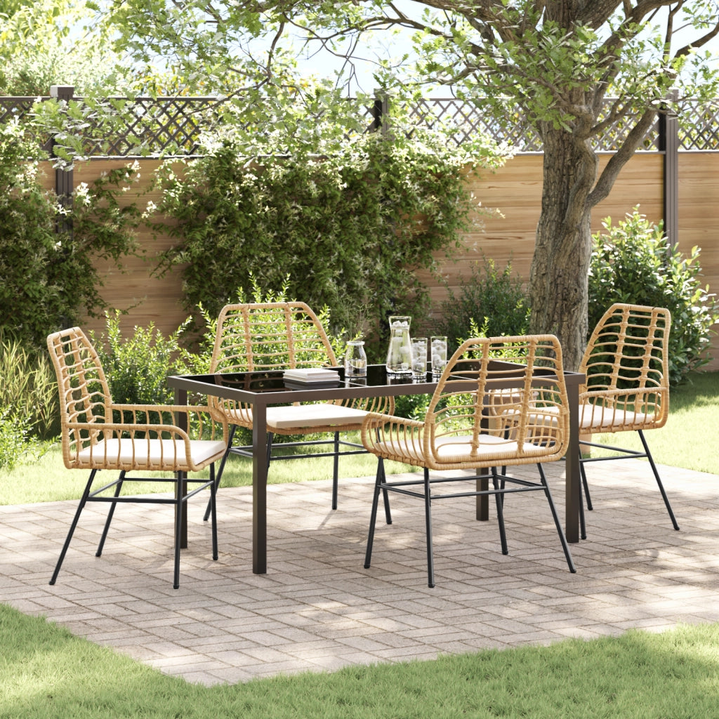 Set da Pranzo da Giardino 5 Pezzi con Cuscini Marrone Rattan Polimerico