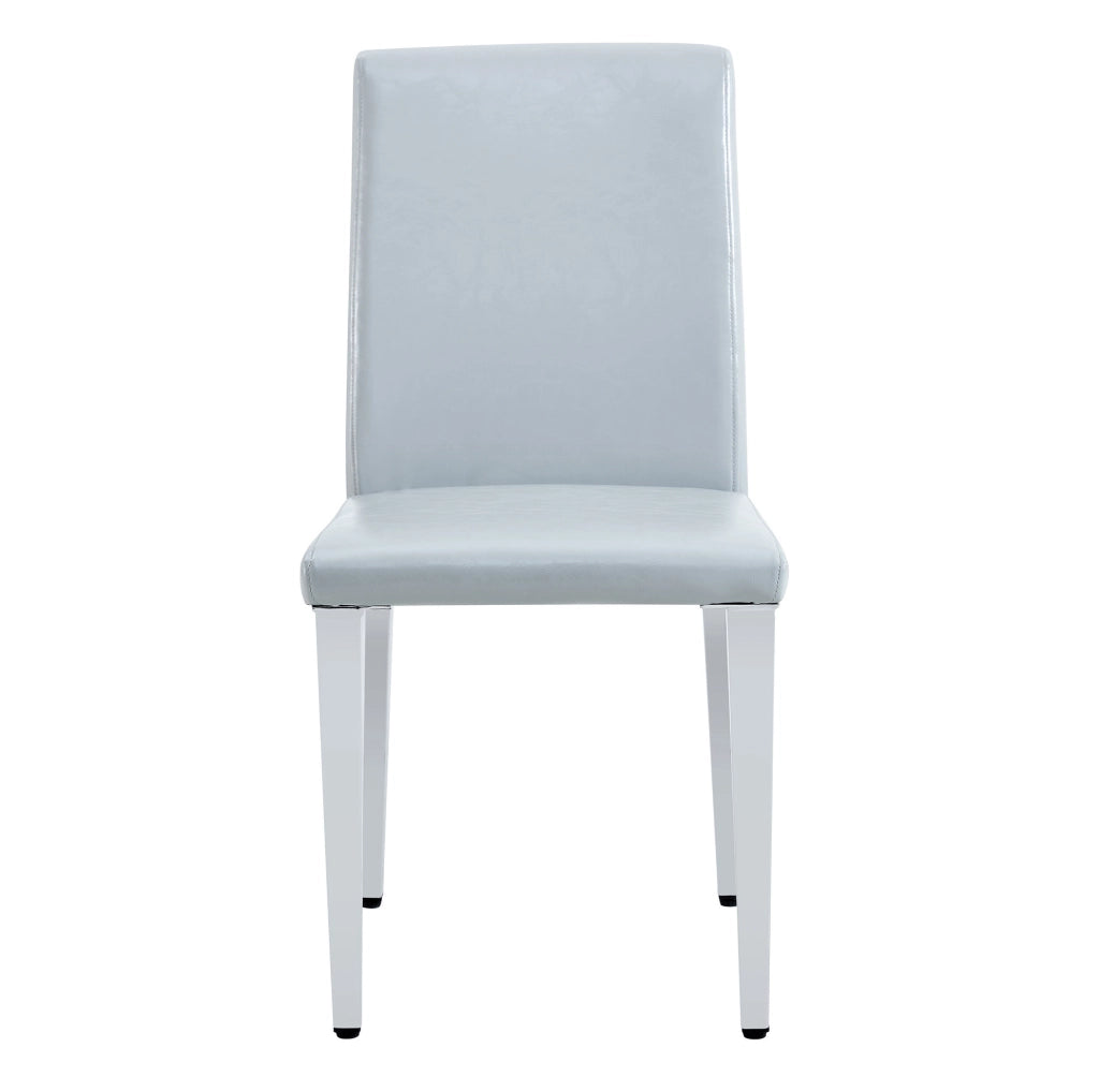 Set di 4 sedie da pranzo moderne in PU grigio chiaro con gambe in metallo argento; 90 cm