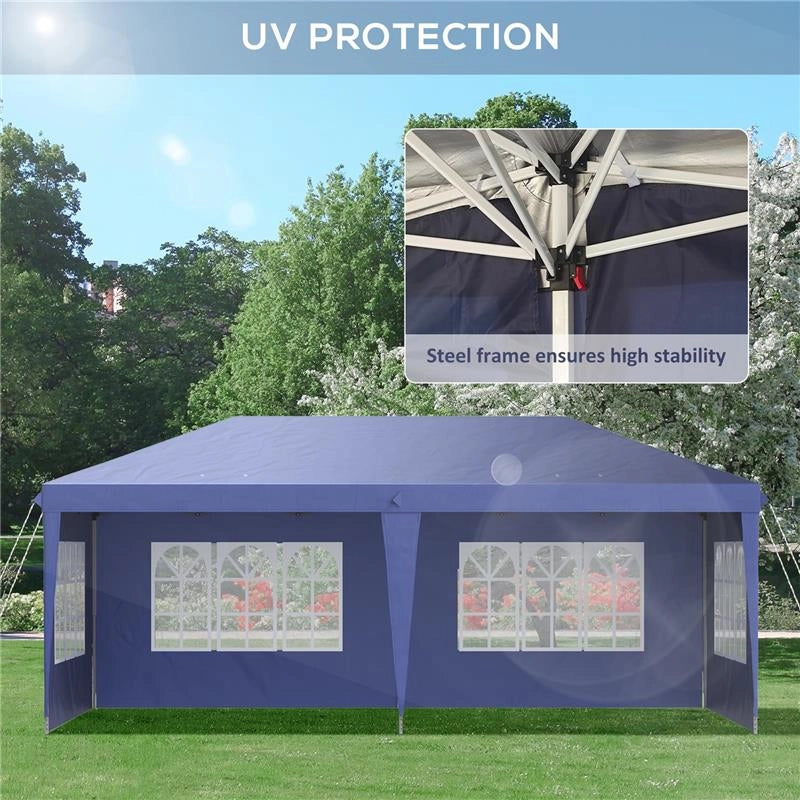 GAZEBO DA GIARDINO 6X3 M REGOLABILE IN ALTEZZA CON PARETI REMOVIBILI, IN ACCIAIO E POLIESTERE, BLU