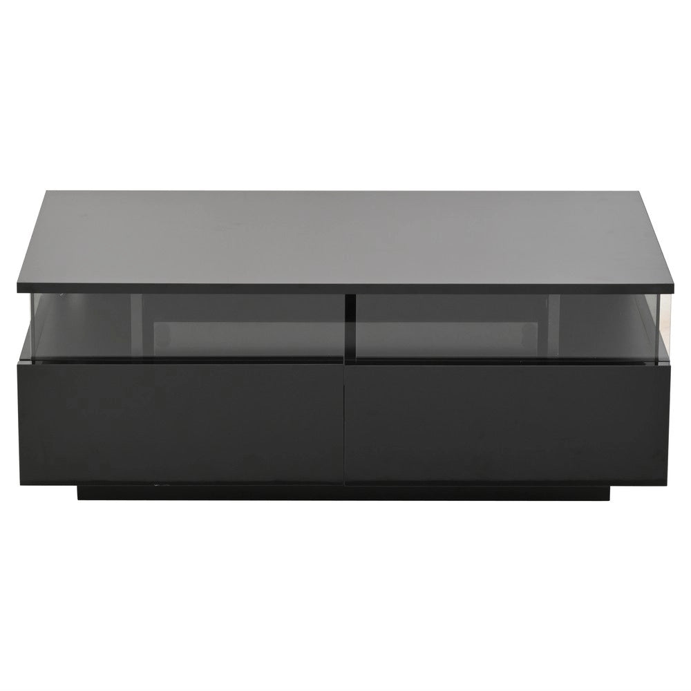 Tavolino da Caff¨¨ con LED e Cassetti ¨C MINIMAL ¨C Vetro Temperato, Nero, 90x45x35.5 cm
