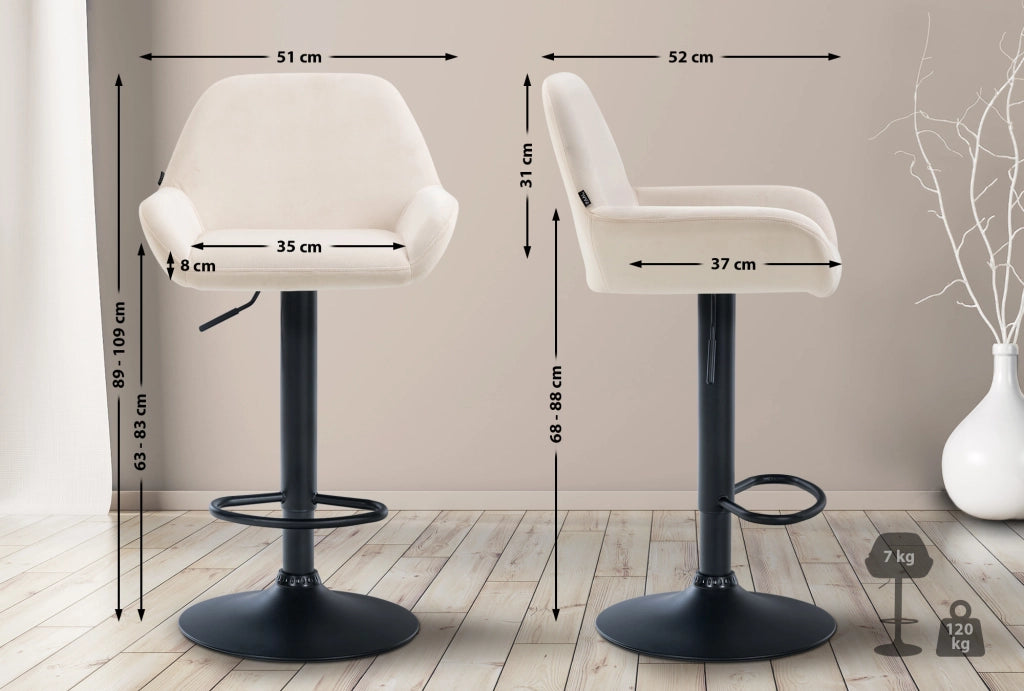 Sgabello Braga in velluto crema,nero