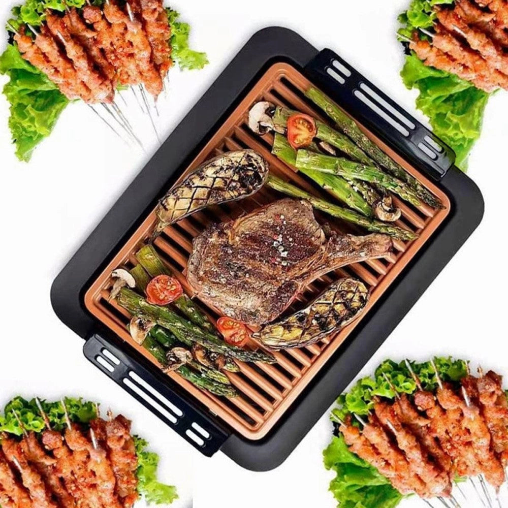 Trade Shop - Griglia Elettrica Antifumo 1000w Q-hb67 Grill Senza Fumi Piastra Antiaderente -