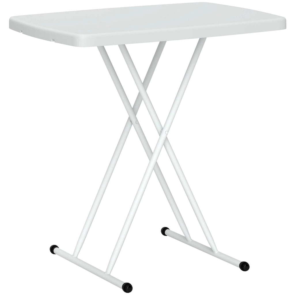 Tavolino da Giardino Pieghevole 76x50x74 cm con Altezza Regolabile in Metallo e HDPE Bianco