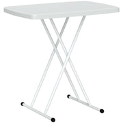 Tavolino da Giardino Pieghevole 76x50x74 cm con Altezza Regolabile in Metallo e HDPE Bianco