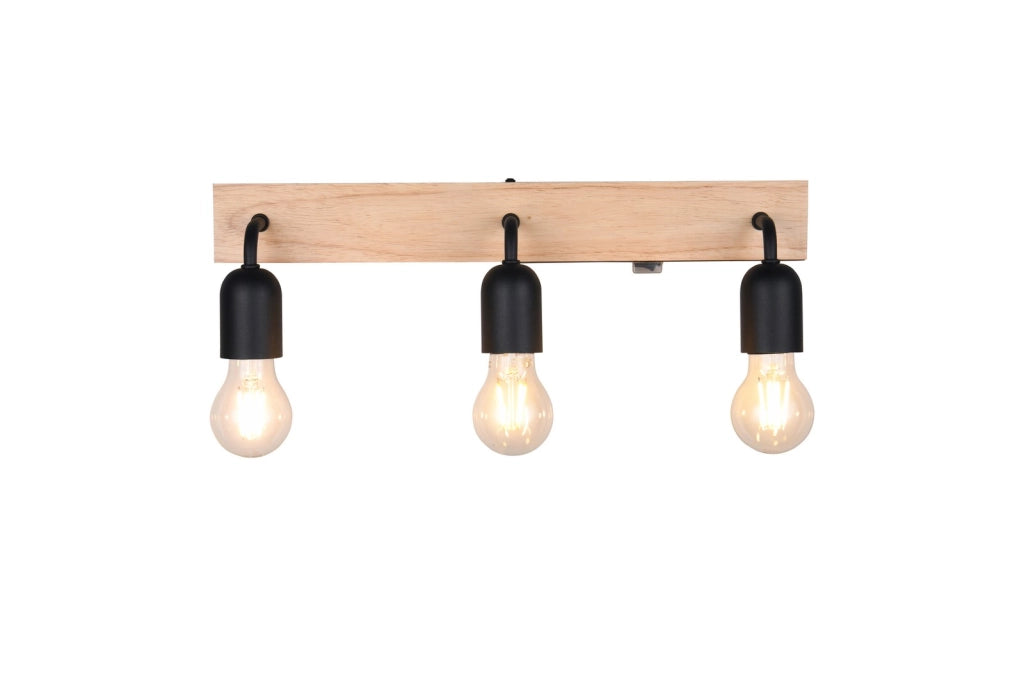 Applique bagno industrial legno chiaro/nero 3xE27 IP44
