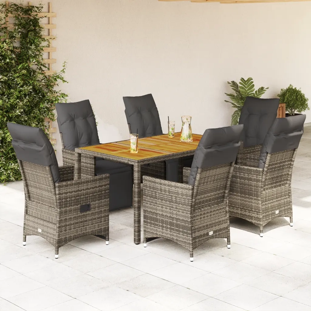 Set Bistrò da Giardino 7 pz con Cuscini in Polyrattan Grigio 3276888
