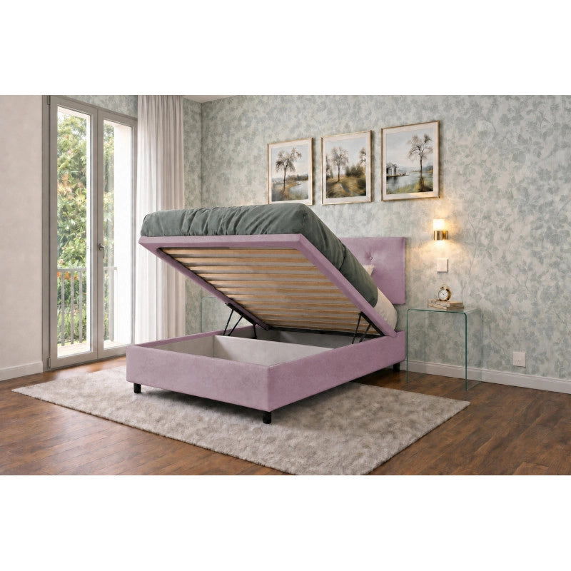 Letto imbottito Singolo 80x200 cm Button - Contenitore,Glicine,Microfibra