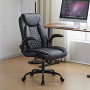 Sedia da ufficio ergonomica con supporto lombare e braccioli ribaltabili seduta imbottita in pelle nera