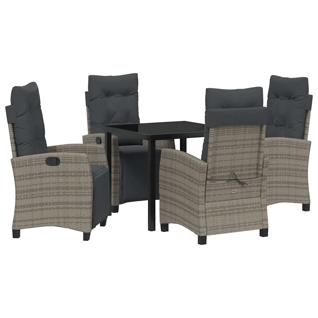 Set da Pranzo per Giardino con cuscino 5 pcs Grigio polyrattan