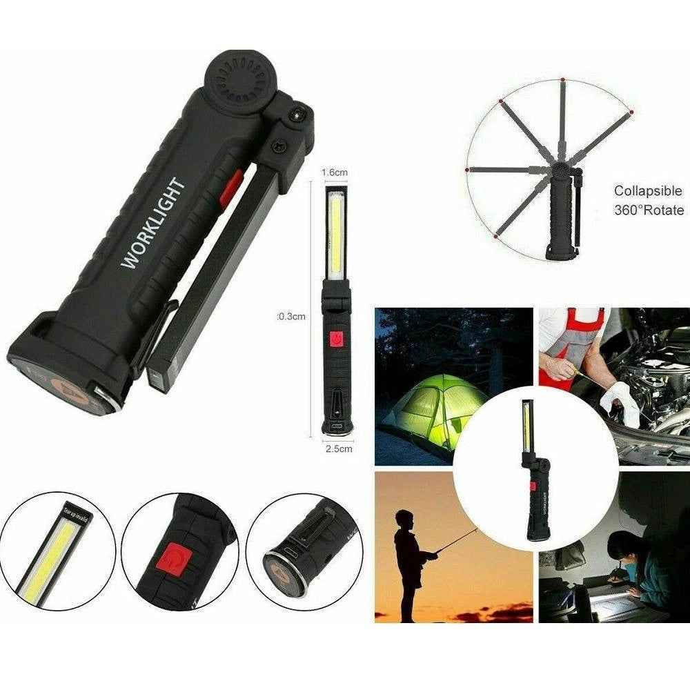 Trade Shop - Mini Torcia Ricaricabile Led Cob Magnetica Snodata Luce Lampada Lavoro Meccanico -