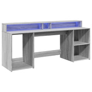 Scrivania tavolo postazione di lavoro mobile per computer mobile per studio e luci a LED Sonoma 200 x 55 x 91 cm legno ingegnerizzato grigio 02_0023811