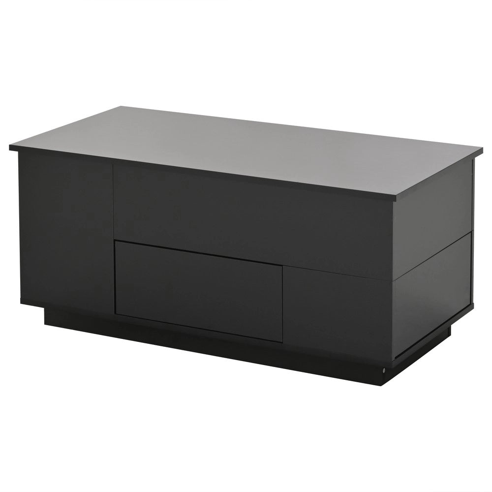 Tavolino da Caff¨¨ 4 in 1 con LED ¨C MINIMAL ¨C Nero, 2 Cassetti, Altezza Regolabile, 100x50x45