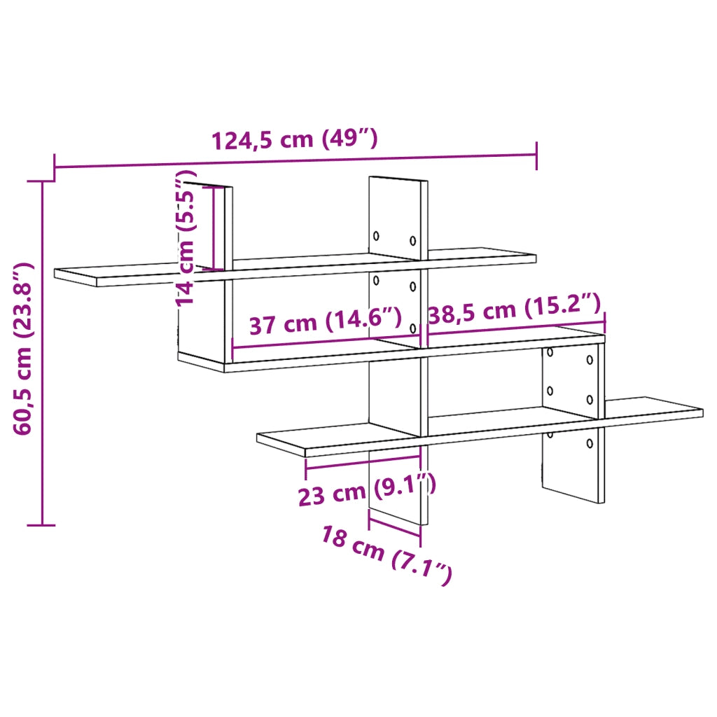 Mensola a Muro Grigio Sonoma 124,5x18x60,5 cm in Truciolato 853268