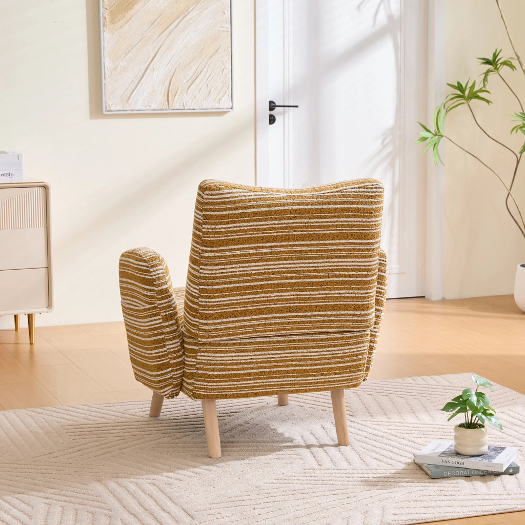 POLTRONA moderna in bouclé senape 77x81x87 cm con tasca laterale