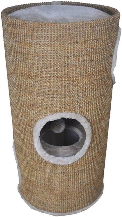 Gatto con 2 livelli e 3 aperture - Ø 36 cm x 70 cm con pelle di sisal inclusa e topo giocattolo